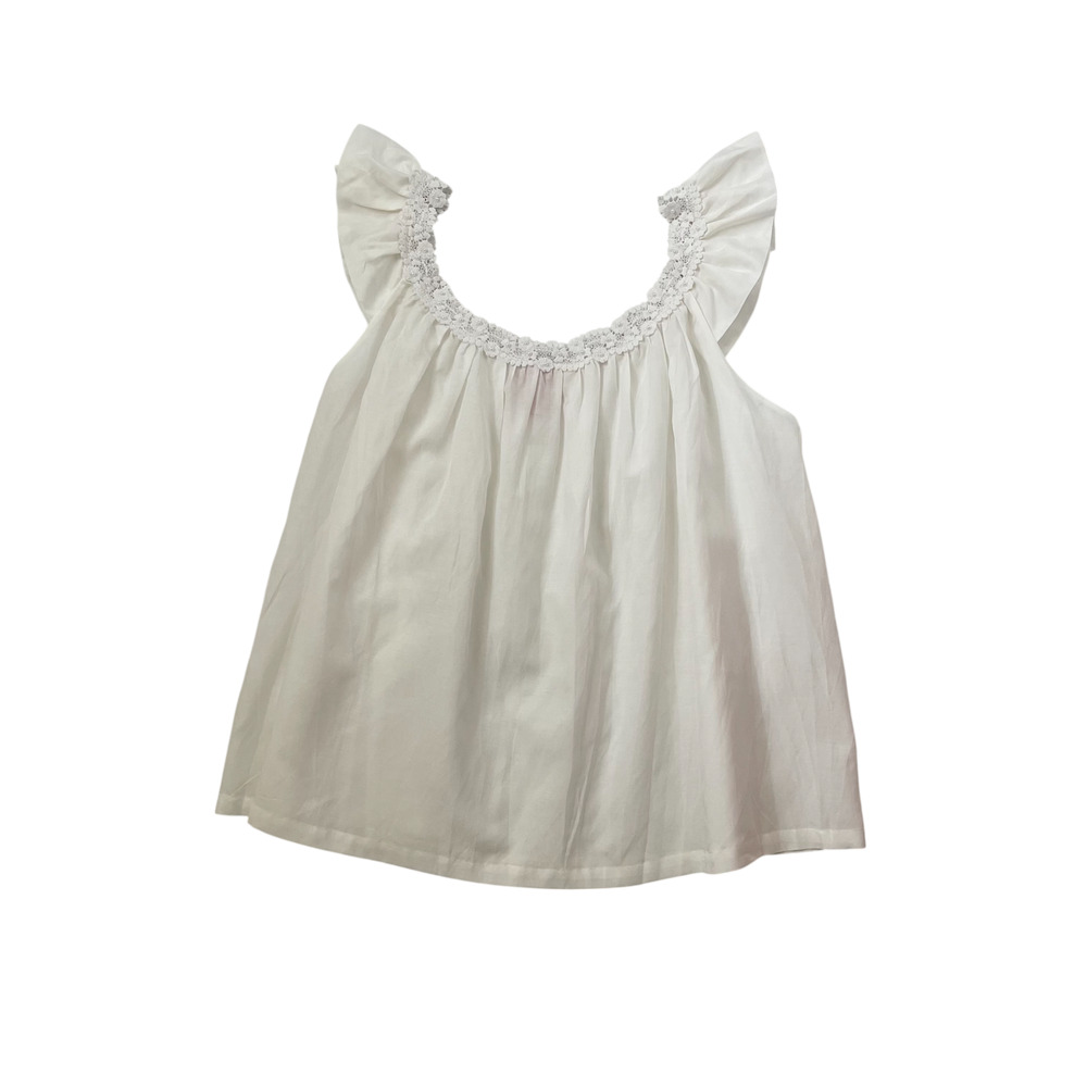 Vintage Schweitzer Top - Silk & Cotton Blend - White - Lace & Pearl Trim - L